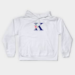 Watercolor Floral Letter K in Navy Kids Hoodie